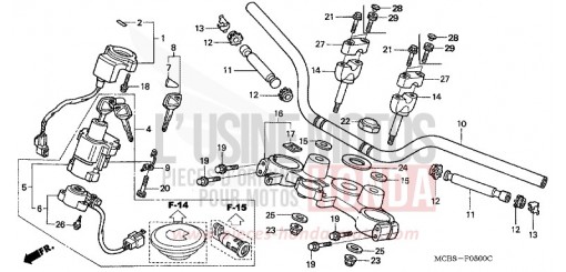 TUYAU DE GUIDON/PONT SUPERIEUR XL650V4 de 2004